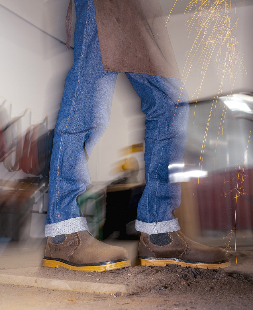 Keen Hot style | Men's San Jose Chelsea 90° Heel Boot (Aluminum Toe) Cascade Brown/Gum