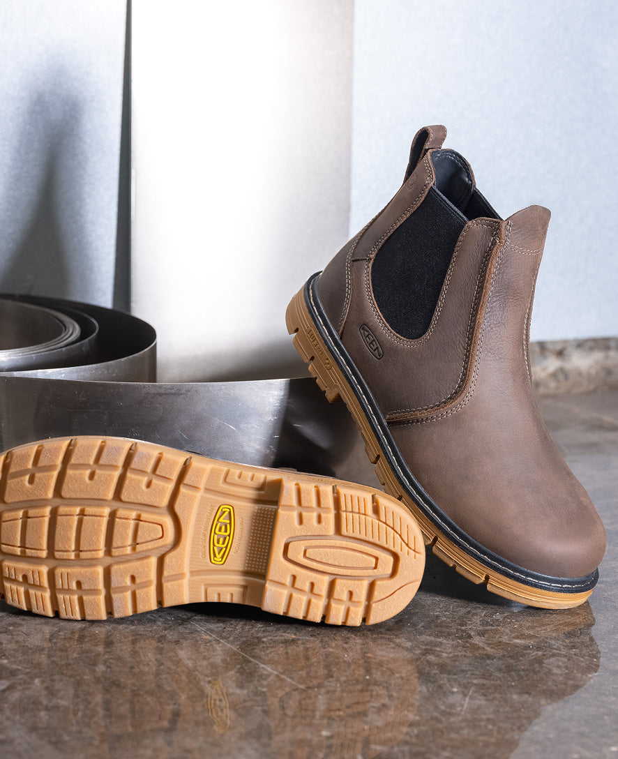 Keen Hot style | Men's San Jose Chelsea 90° Heel Boot (Aluminum Toe) Cascade Brown/Gum
