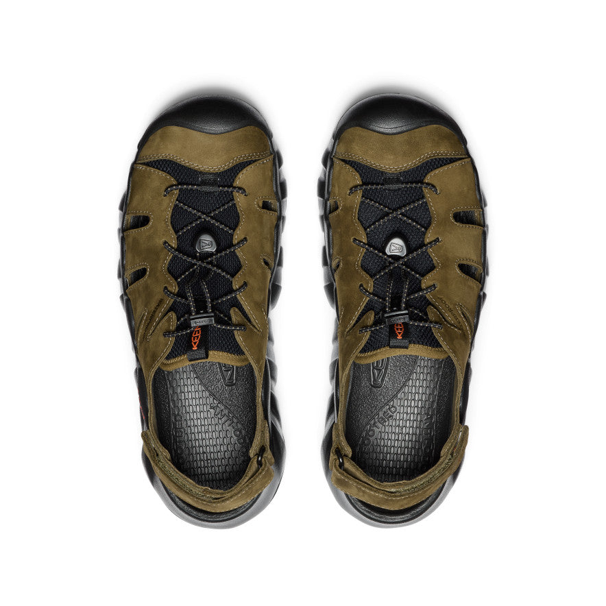 Keen New | Men's Hyperport Fisherman Leather Sandal Dark Olive/Black